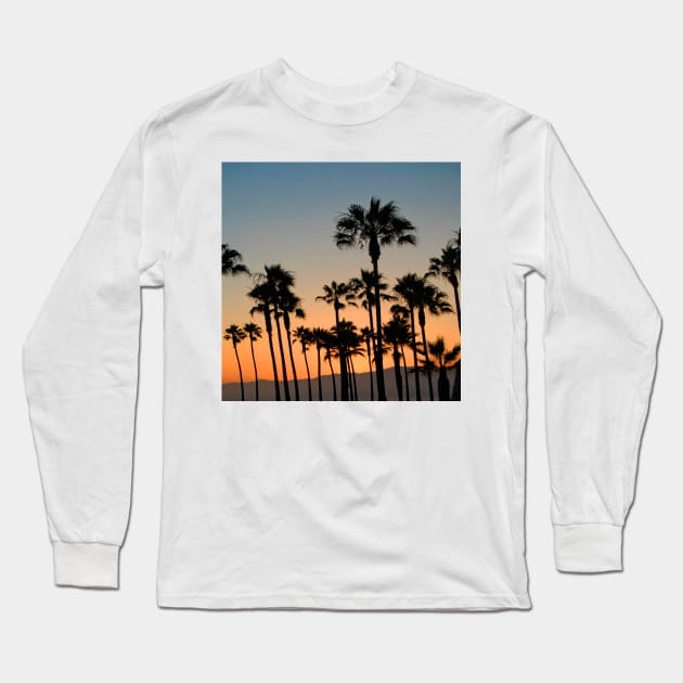 Palm Trees in an Orange Glow sunset sky in Los Angeles California Long Sleeve T-Shirt by Star58